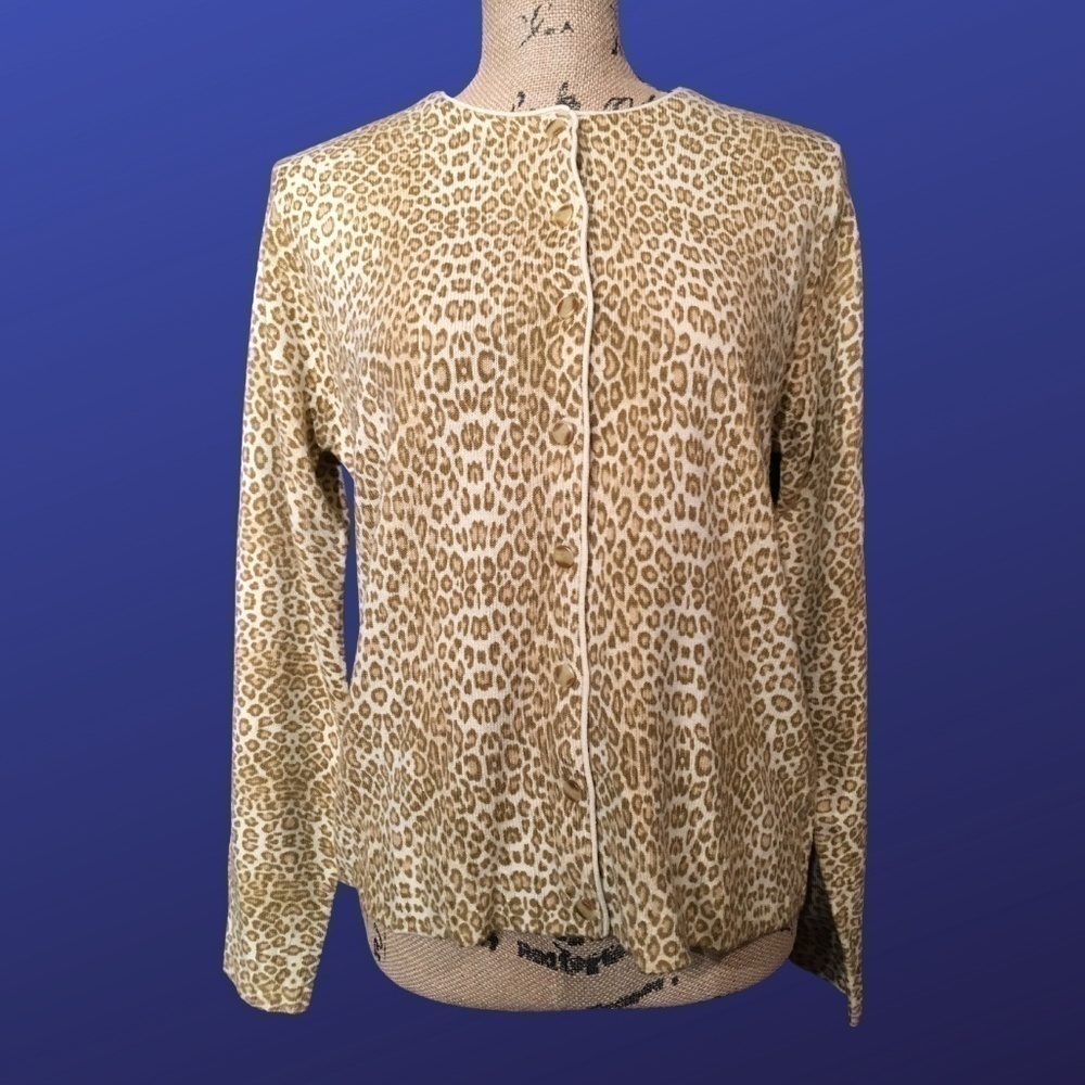 MELROSE STUDIO Cardigan, GOLD LEOPARD PRINT, Long Sleeves, NWOT, Size S